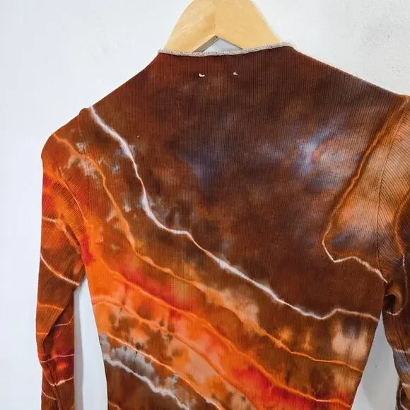 Le Lis Earthy Hippie Festival Boho Tie-Dye Ribbed Front Slits Body Con Midi S/M - Picture 6 of 12